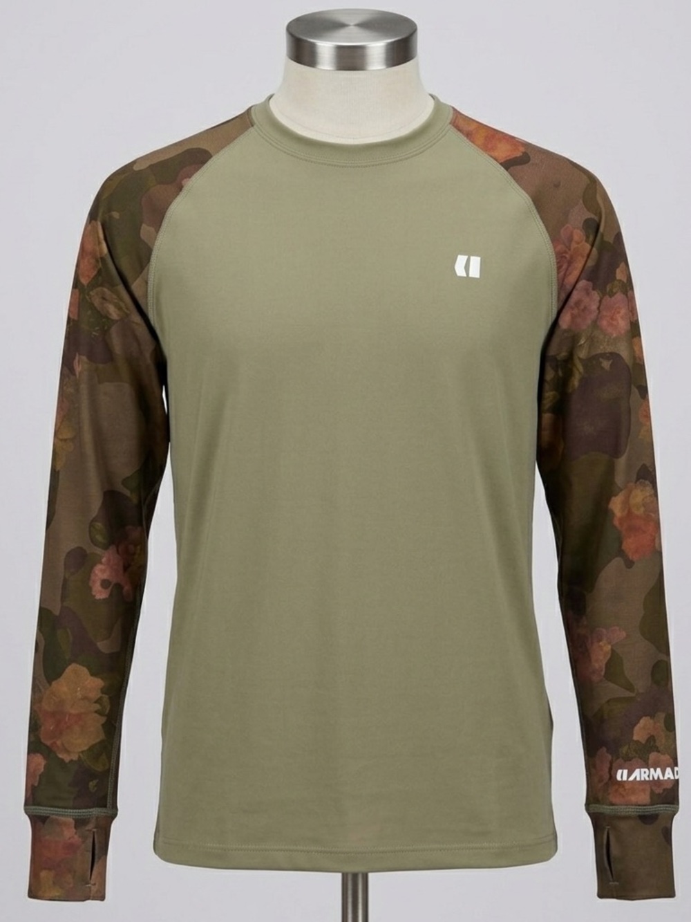 Armada Mens Base Layer Top Size M Floral Camo Olive Green Thermal Ski Shirt
